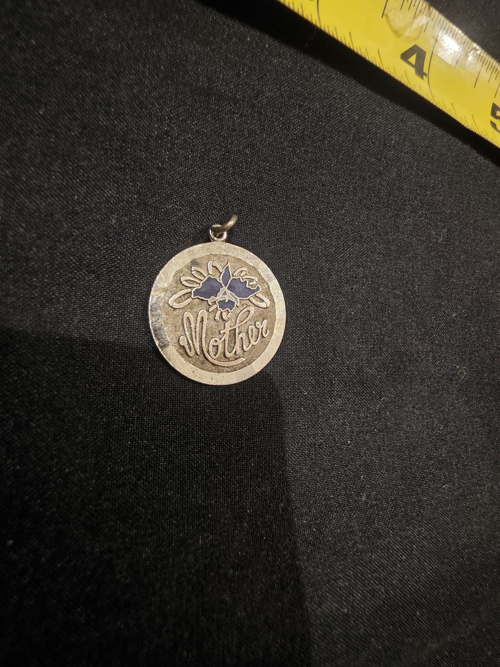 Stanley Silver 'Mother' Round Pendant with Blue Floral Accent